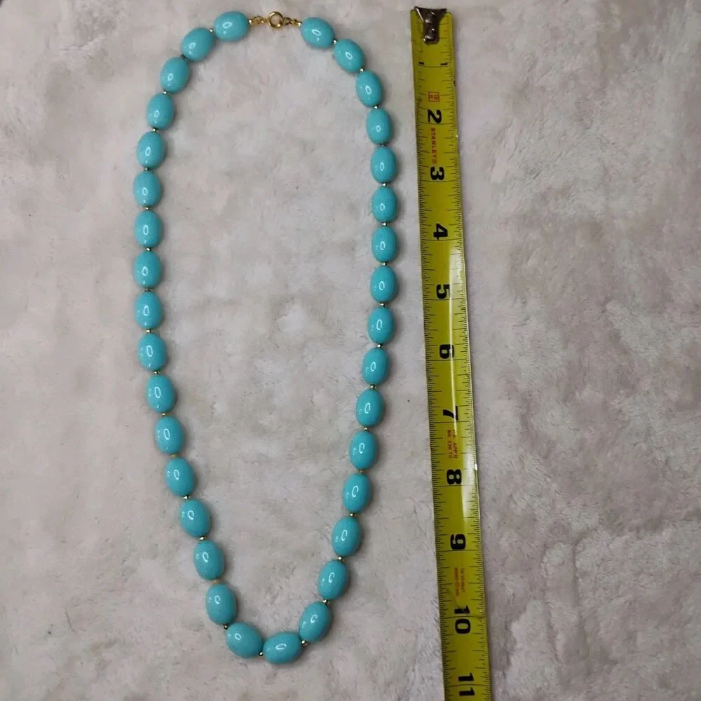 Vintage Aqua Blue Lucite Bead Necklace & Matching Ball Post Earring Set MCM